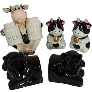 Lot 3 Cow Cattle Ceramic Salt Pepper Shakers Vintage Milk Jugs Sitting Bull Ends